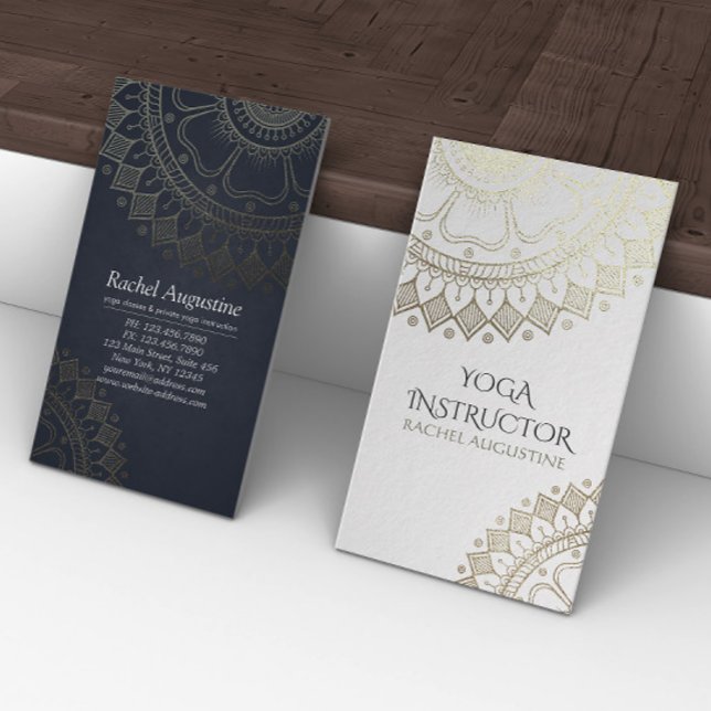 Carte De Visite Méditation Yoga Instructeur Gold Mandala Marine Bl (Créateur téléchargé)