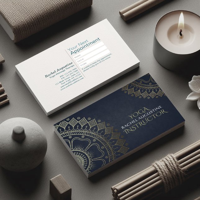 Carte De Visite Méditation Yoga Instructeur Gold Mandala Marine Bl (Créateur téléchargé)