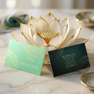 Carte De Visite Méditation Yoga Instructeur Green Gold Foil Mandal