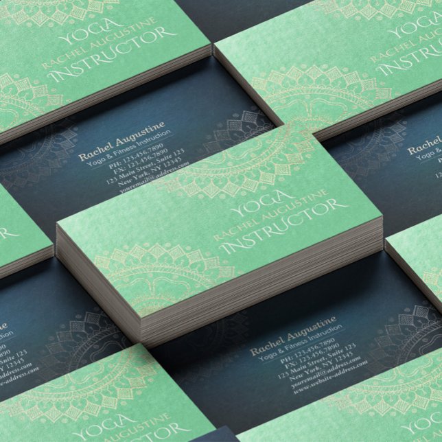 Carte De Visite Méditation Yoga Instructeur Green Gold Foil Mandal (Créateur téléchargé)