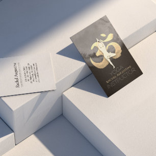 Carte De Visite Méditation Yoga Pose OM Symbole Moderne Noir & Or