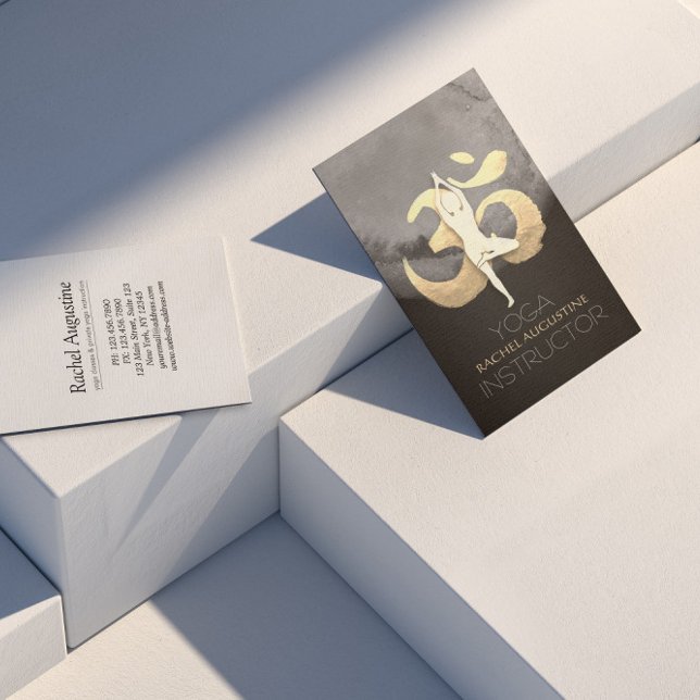 Carte De Visite Méditation Yoga Pose OM Symbole Moderne Noir & Or (Créateur téléchargé)