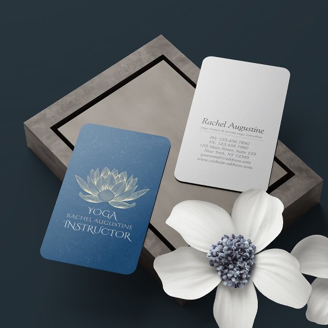 Carte De Visite Méditation YOGA Reiki Instructeur Blue & Gold Lotu (Créateur téléchargé)