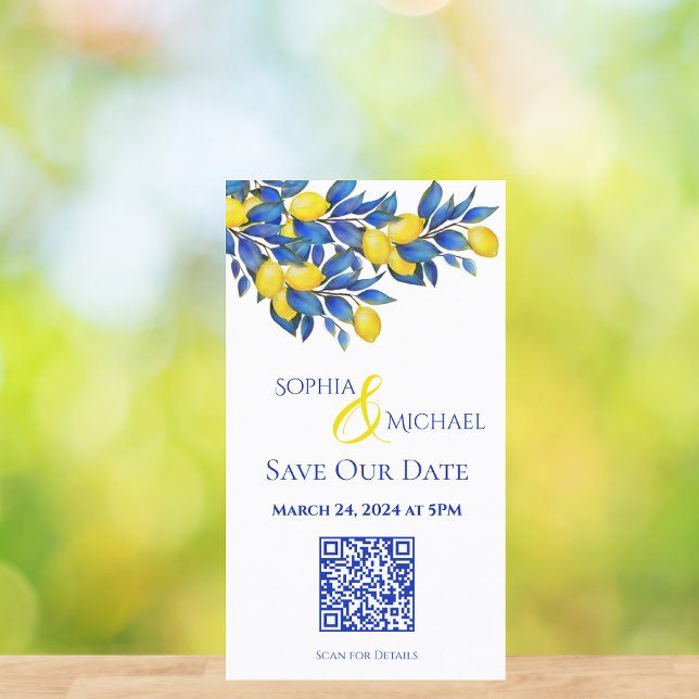 Carte De Visite Mediterranean-Lemons-Save the Date-QR code- (Mediterranean-Lemons-Save the Date-QR code)