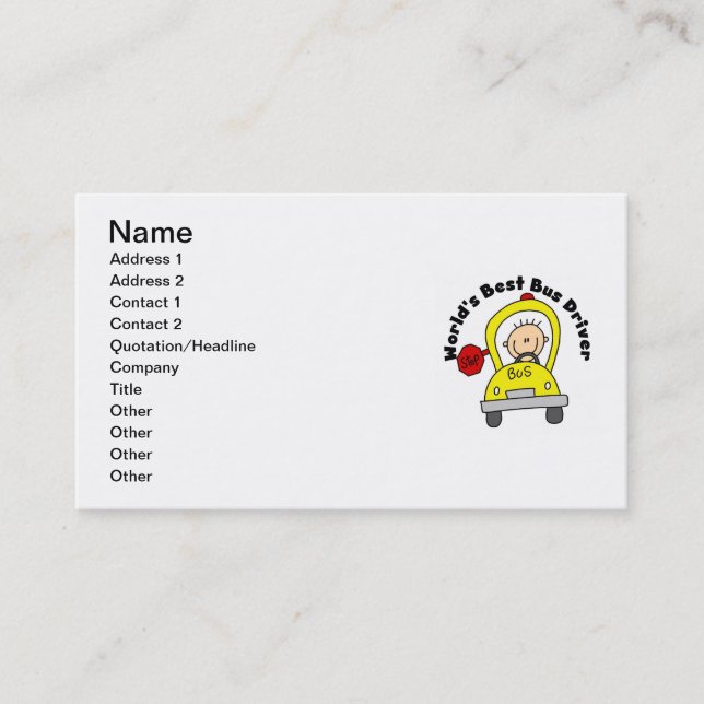 Carte De Visite Meilleur conducteur de bus au monde (Devant)