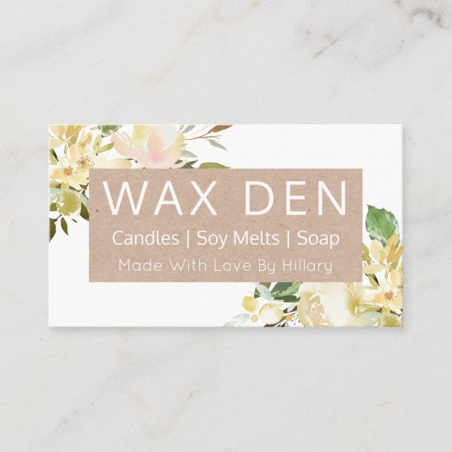 Carte De Visite Mélange De Soja À Chandelles Blanches Et Kraft Et  (Devant)