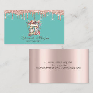 Carte De Visite Mélange floral Rose Gold Drips Vert menthe Boulang