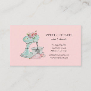 Carte De Visite Mélangeur à gâteau rétro rose boulangerie