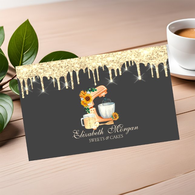 Carte De Visite Mélangeur aquarelle Bakery Gold Drips   (Créateur téléchargé)