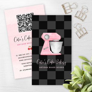 Carte De Visite Mélangeur de boulangerie Rose Pâle Noir Damier Cod