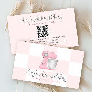 Carte De Visite Mélangeur de boulangerie rose pastel Code QR Motif