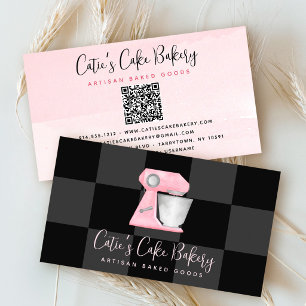 Carte De Visite Mélangeur de boulangerie rose poudré Code QR Damie