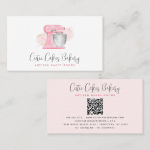 Carte De Visite Mélangeur de cuisine code QR rose pastel Chef pâti