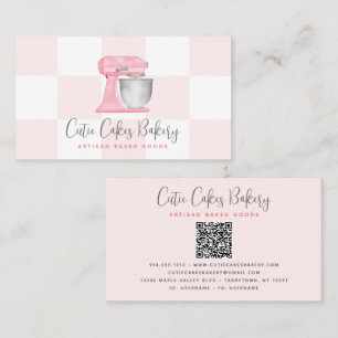 Carte De Visite Mélangeur de cuisine rose pastel Code QR Cuisine à