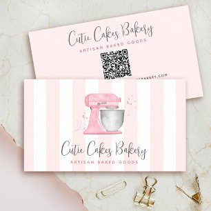 Carte De Visite Mélangeur de cuisine rose pastel Code QR Rayures B