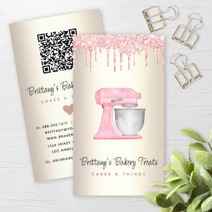 Carte De Visite Mélangeur de cuisine rose poudré avec code QR en o