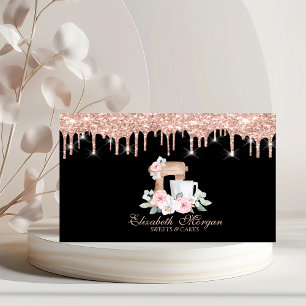 Carte De Visite Mélangeur Fleurs Rose Gold Drips Boulangerie 