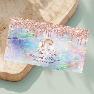 Carte De Visite Mélangeur Fleurs Rose Gold Drips Opal Boulangerie