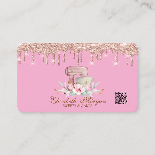 Carte De Visite Mélangeur Fleurs Rose Gold Drives QR Code rose (Devant)
