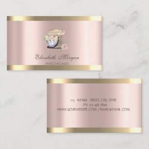 Carte De Visite Mélangeur Rétro Rayure Dorée Rose Or Boulangerie