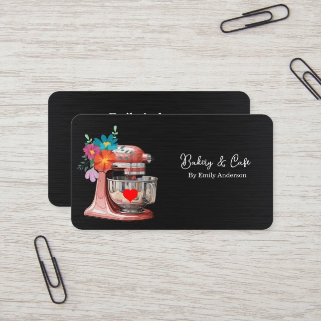 Carte De Visite Mélangeur Simple Fleur Cake Boulangerie  (Devant/Arrière en situation)