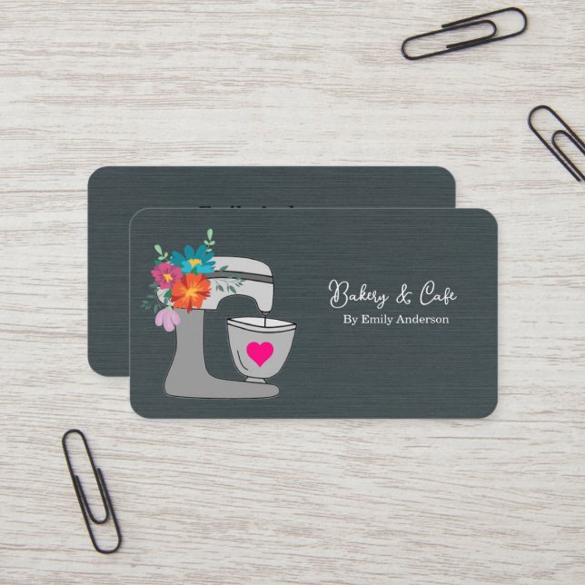 Carte De Visite Mélangeur Simple Fleur Cake Boulangerie  (Devant/Arrière en situation)