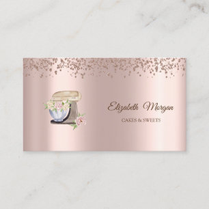 Carte De Visite Mélangeuse Fleurie de Bonbons en Rose Gold