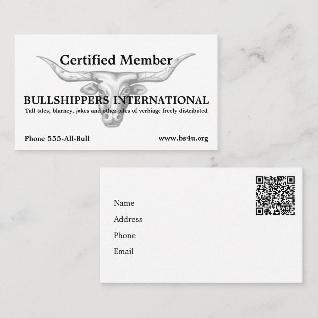 Carte De Visite Membre de Bullshippers International avec QR code (Devant / Derrière)