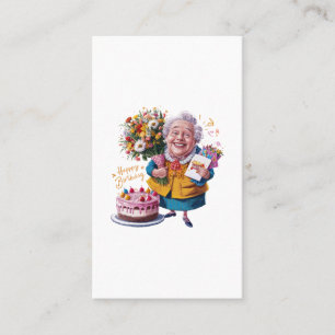 Carte De Visite Mémé à vélo avec gâteau et ballons