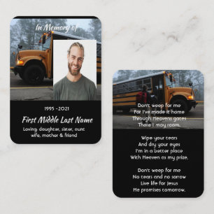 Carte De Visite Mémento commémoratif de chauffeur d'autobus scolai