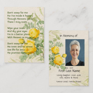 Carte De Visite Mémoire chrétienne Photo Roses jaunes Fleurs de ja