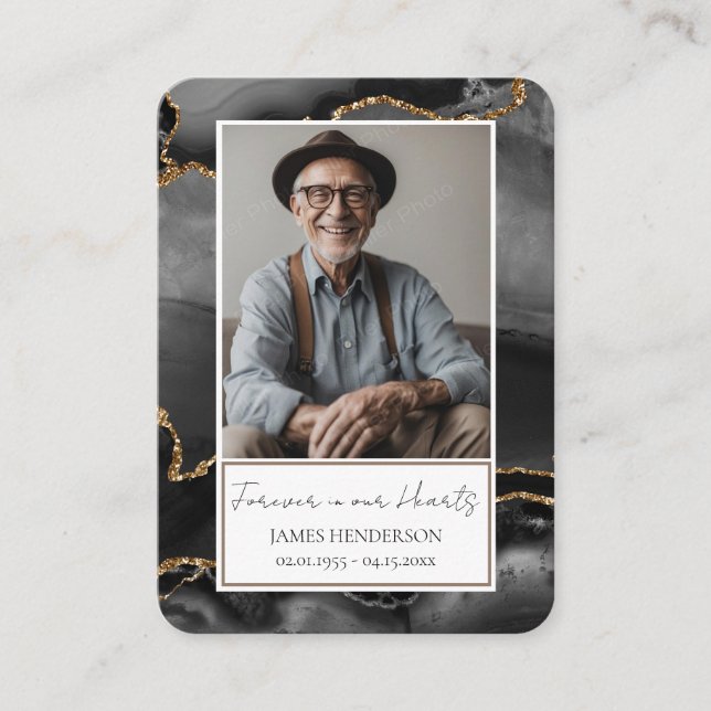 Carte De Visite Mémorial Black Gold Pierre Photo Funérailles Garde (Devant)