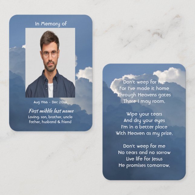Carte De Visite Mémorial chrétien Cadeau Nuages Ciel Céleste (Devant / Derrière)