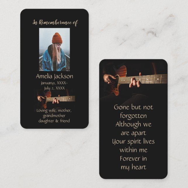 Carte De Visite Memorial Christian Memory Card Music Guitare (Devant / Derrière)