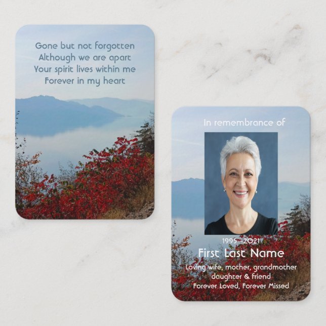 Carte De Visite Mémorial de prière photo Mist Fog Lake Fall (Devant / Derrière)