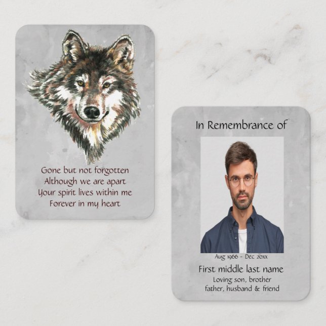 Carte De Visite Mémorial de saké de poche pour les fans de loups (Devant / Derrière)