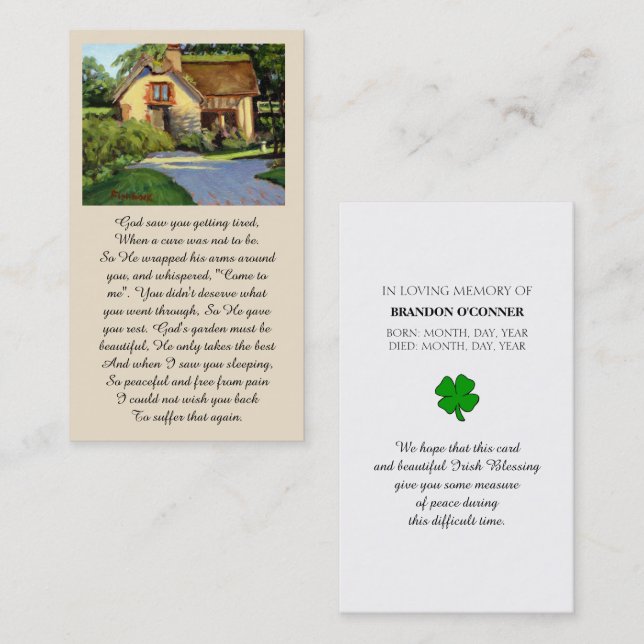 Carte De Visite Memorial I Saw You Getting Tired... Prayer Card (Devant / Derrière)