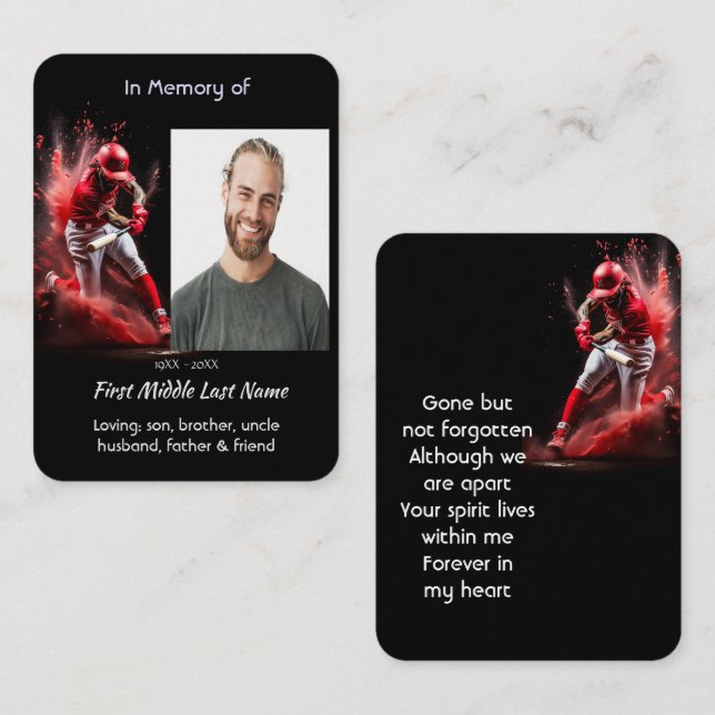 Carte De Visite Memorial Keepsake Baseball Softball  (Devant / Derrière)