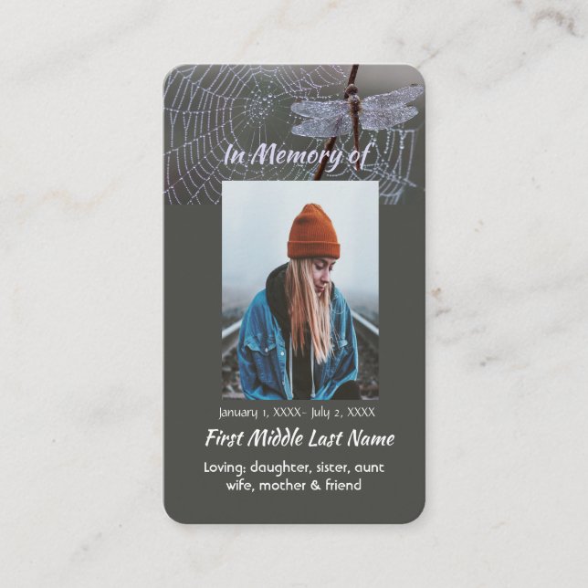 Carte De Visite Memorial Keepsake  Card Dragonfly Dewdrops (Devant)