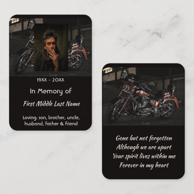 Carte De Visite Memorial Keepsake Custom Motorcycle Biker (Devant / Derrière)