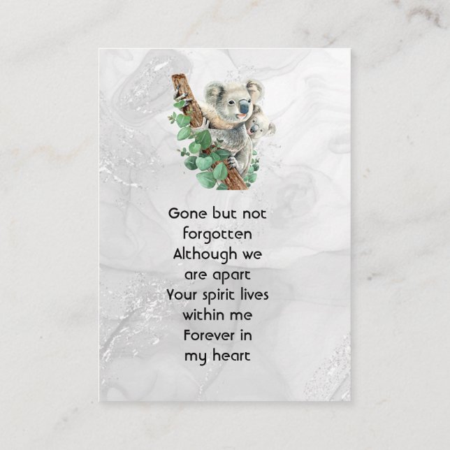 Carte De Visite Memorial Keepsake Cute Koala Children (Dos)