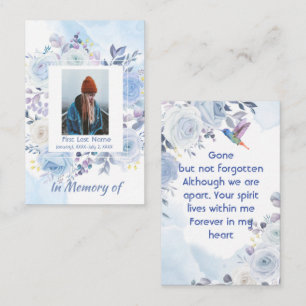 Carte De Visite Memorial Keepsaké Hummingbird Roses bleus