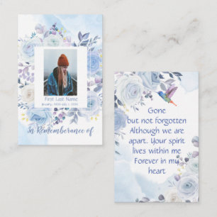 Carte De Visite Memorial Keepsaké Hummingbird Roses bleus