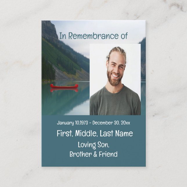 Carte De Visite Memorial Keepsaké Lake Red Canoe Wilderness (Devant)