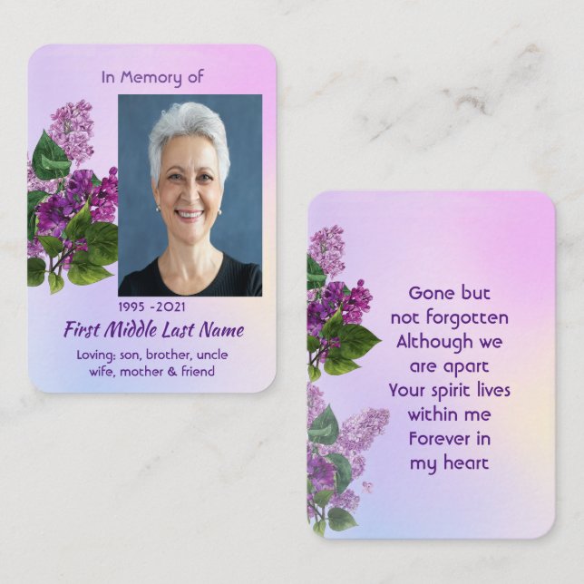 Carte De Visite Memorial Keepsake Lilac Garden Flower  (Devant / Derrière)