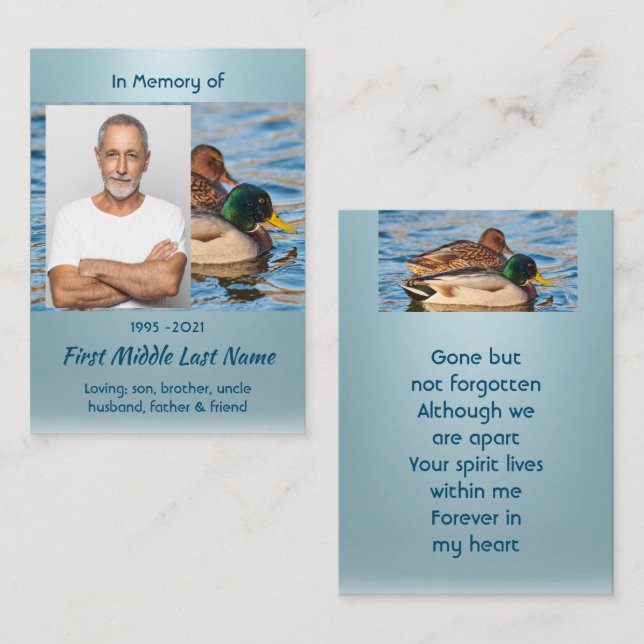 Carte De Visite Memorial Keepsake Mallard Ducks Bird (Devant / Derrière)