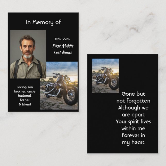Carte De Visite Memorial Keepsake Motorcycle Chopper (Devant / Derrière)