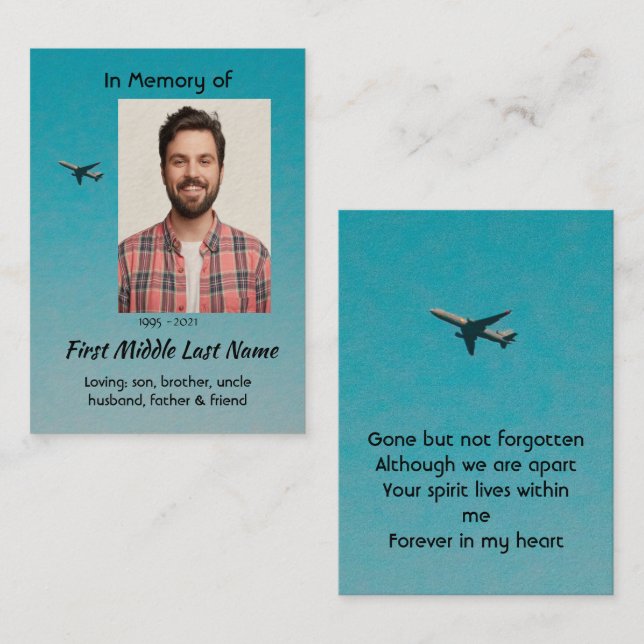 Carte De Visite  Memorial Keepsake Pilot Airplane Flying (Devant / Derrière)
