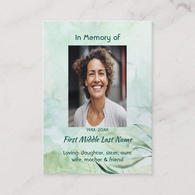 Carte De Visite Memorial Keepsake  Watercolor Foliage  (Devant)