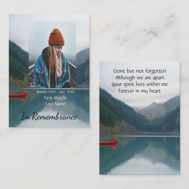 Carte De Visite Memorial Keepsaké Wilderness Lake Canoe (Devant / Derrière)